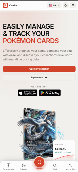 Cardiyo - Pokémon TCG Collection & Price Tracker Mobile Mockup